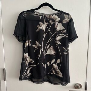 Karen Millen sheer black/floral top w/detailed neckline!